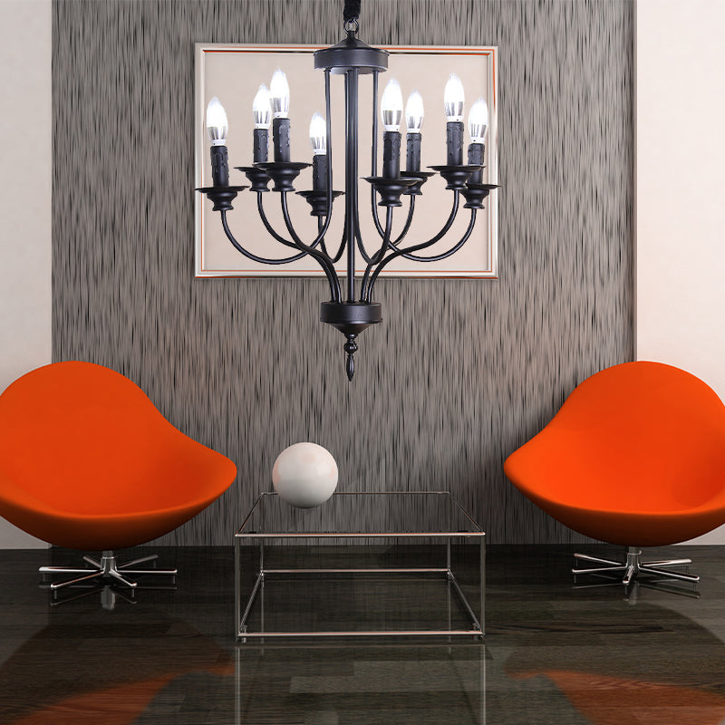Lustre noir rustique Lodge - Design métallique à plusieurs lumières avec ampoules apparentes - Lampe suspendue d'intérieur