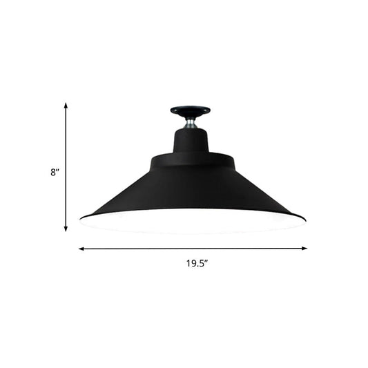 Industrial-Style 1-Head Flush Mount Cone Ceiling Light - 12/16/19.5 Wide Black Metal Finish