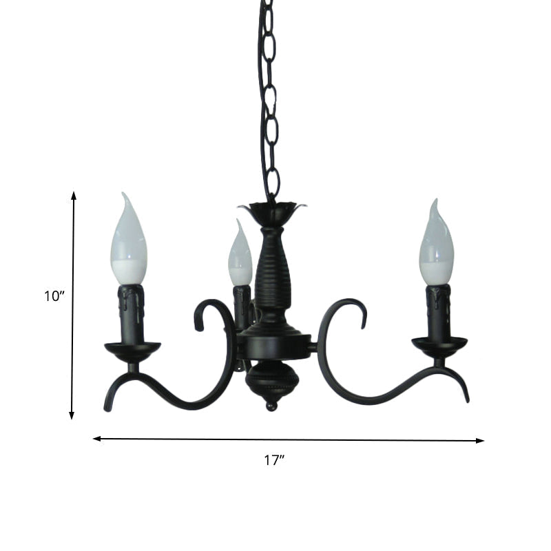 Lustre à bougie sans flamme à 3/5 têtes de style vintage - Lampe suspendue métallique noire pour salon