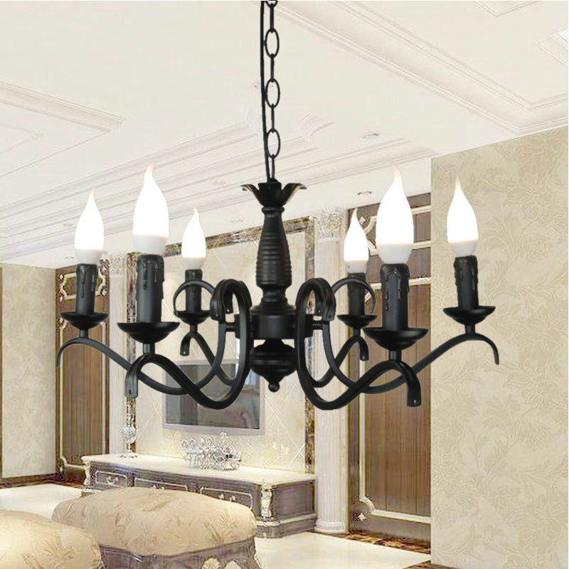 Lustre à bougie sans flamme à 3/5 têtes de style vintage - Lampe suspendue métallique noire pour salon