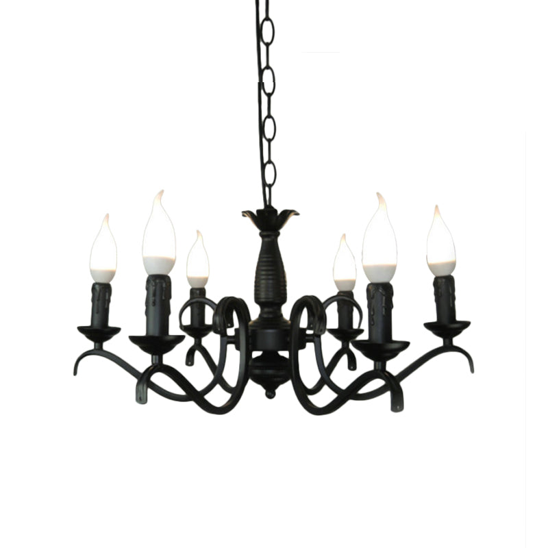 Lustre à bougie sans flamme à 3/5 têtes de style vintage - Lampe suspendue métallique noire pour salon