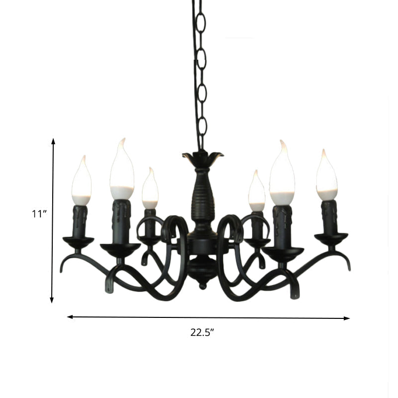 Lustre à bougie sans flamme à 3/5 têtes de style vintage - Lampe suspendue métallique noire pour salon