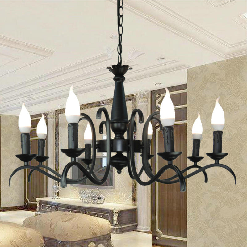 Lustre à bougie sans flamme à 3/5 têtes de style vintage - Lampe suspendue métallique noire pour salon