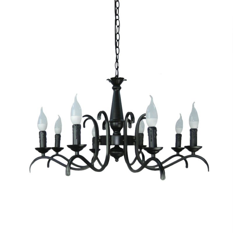 Lustre à bougie sans flamme à 3/5 têtes de style vintage - Lampe suspendue métallique noire pour salon