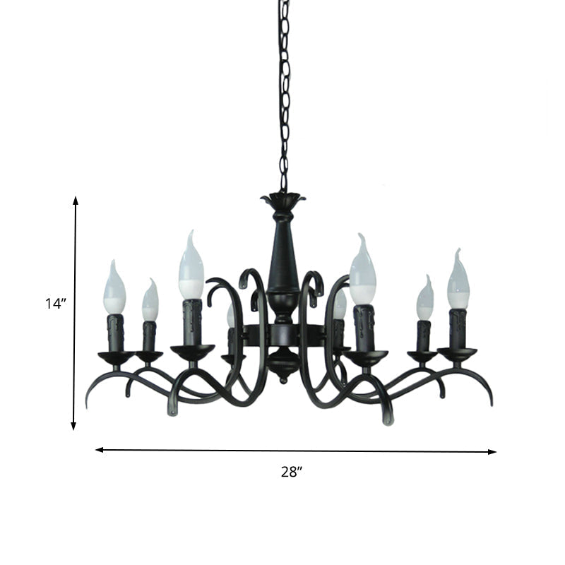 Lustre à bougie sans flamme à 3/5 têtes de style vintage - Lampe suspendue métallique noire pour salon