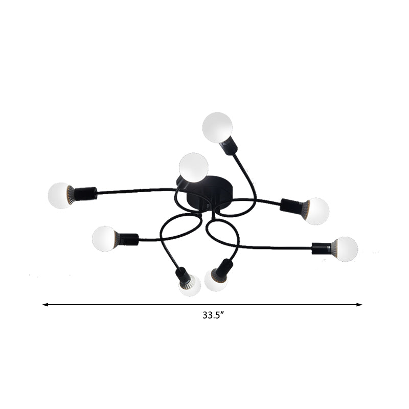Vintage Style Twisted Arm 8-Light Semi Flush Mount Ceiling Light in Black/White for Living Room