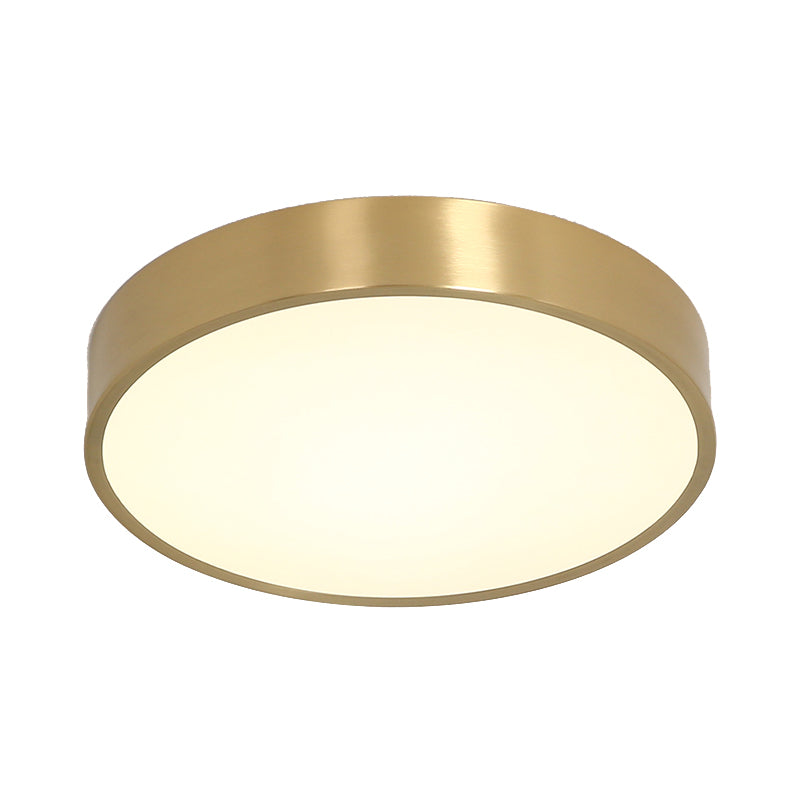 Ultra Thin Modern Brass LED Flush Mount Light, 12"/16"/19.5" Dia, Acrylic Diffuser, Warm/White, for Bedroom Ceilings
