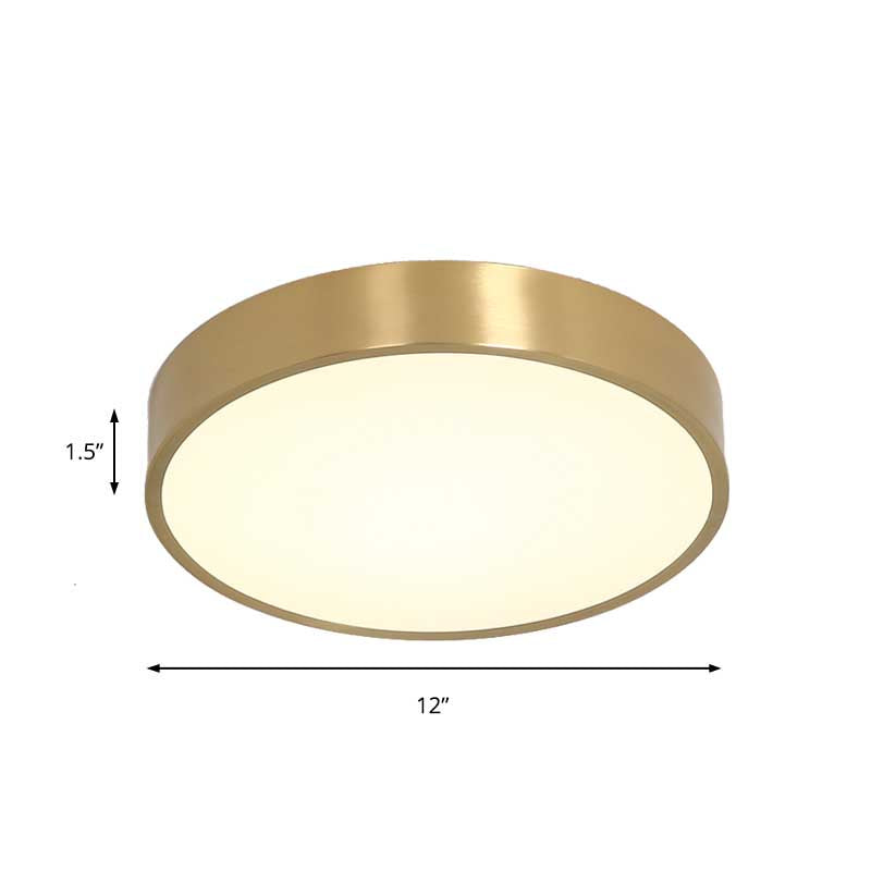 Ultra Thin Modern Brass LED Flush Mount Light, 12"/16"/19.5" Dia, Acrylic Diffuser, Warm/White, for Bedroom Ceilings