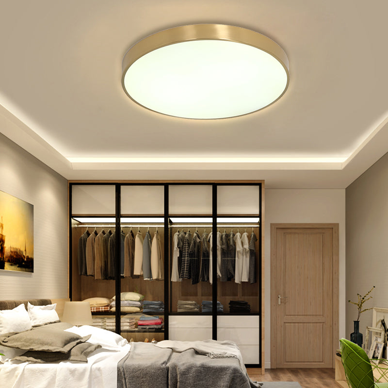 Ultra Thin Modern Brass LED Flush Mount Light, 12"/16"/19.5" Dia, Acrylic Diffuser, Warm/White, for Bedroom Ceilings