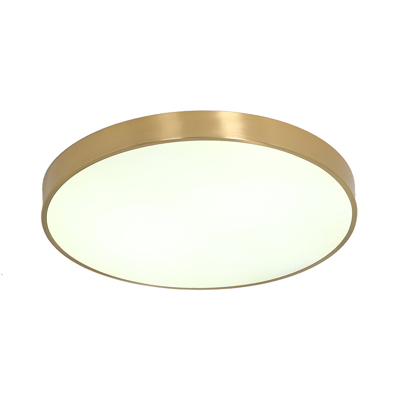 Ultra Thin Modern Brass LED Flush Mount Light, 12"/16"/19.5" Dia, Acrylic Diffuser, Warm/White, for Bedroom Ceilings
