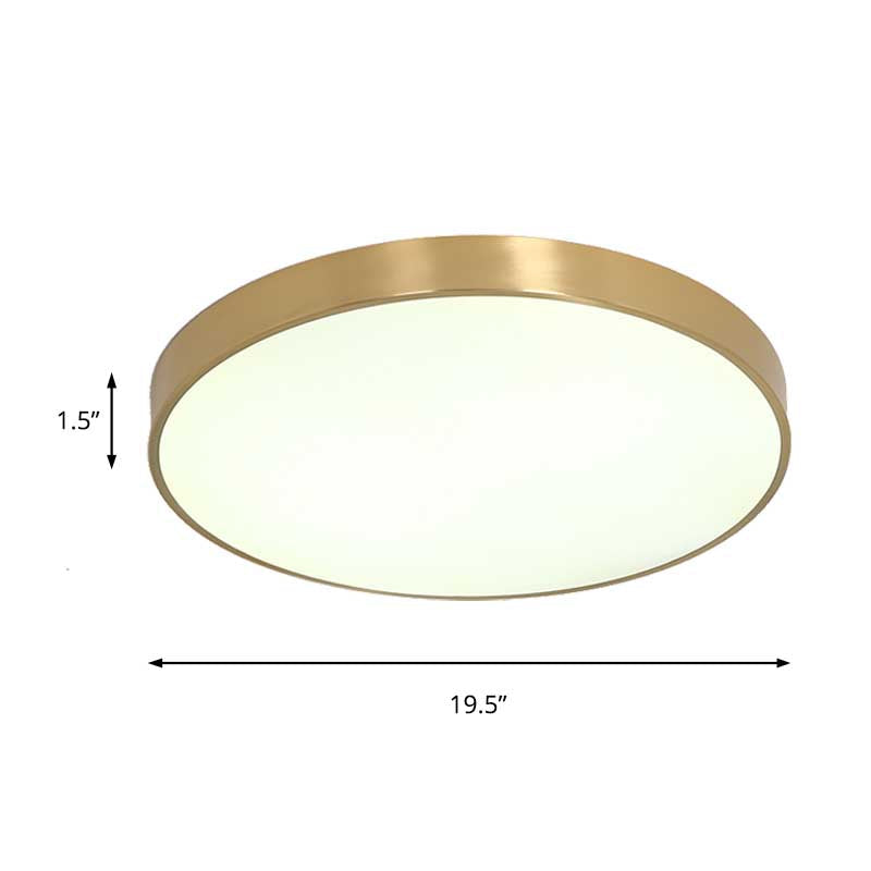 Ultra Thin Modern Brass LED Flush Mount Light, 12"/16"/19.5" Dia, Acrylic Diffuser, Warm/White, for Bedroom Ceilings