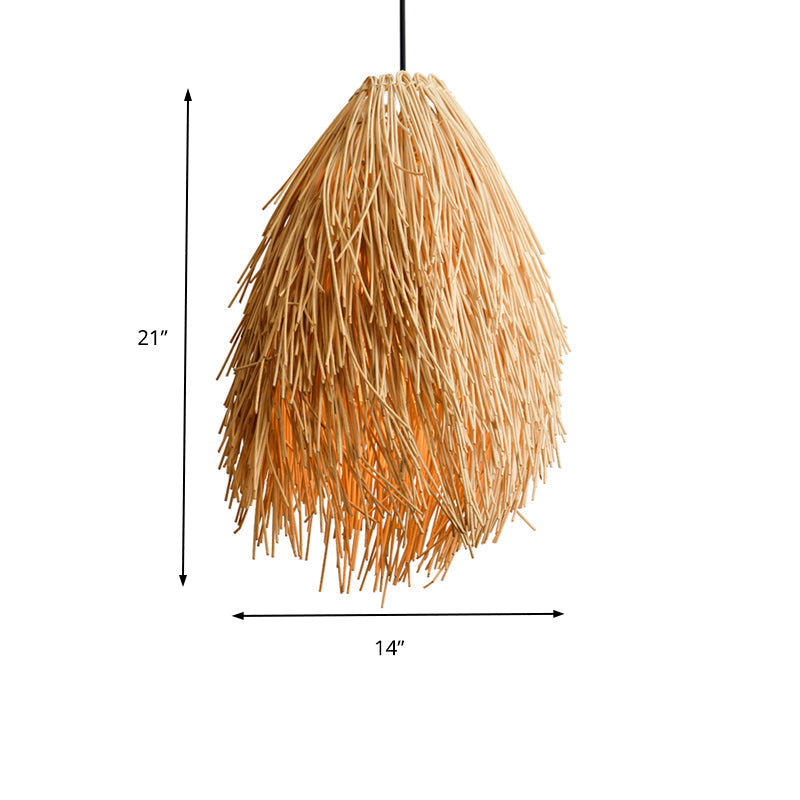 Gisalie - Lampe suspendue élégante en forme de larme beige Luminaire suspendu asiatique élégant en rotin à 1 ampoule pour restaurant