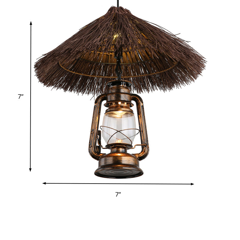Rustic Hand-Woven Rattan Pendant Light with Lantern Shade for Dining Room