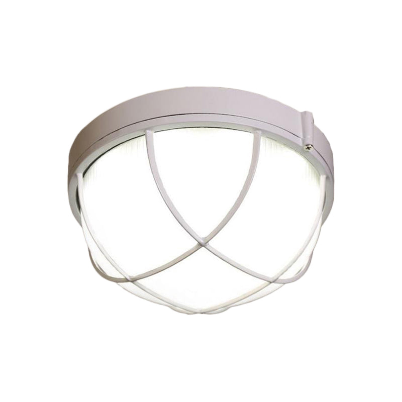White Geometric Flush Ceiling Mount Light Fixture - Industrial Frosted Glass for Bedroom (9.5"/10" Wide)