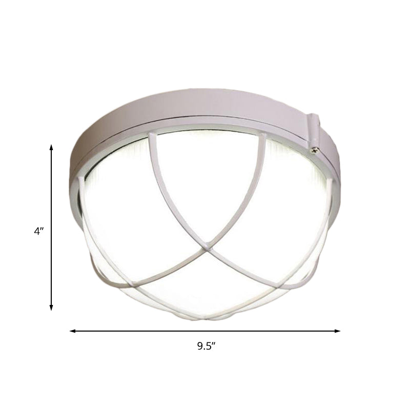 White Geometric Flush Ceiling Mount Light Fixture - Industrial Frosted Glass for Bedroom (9.5"/10" Wide)
