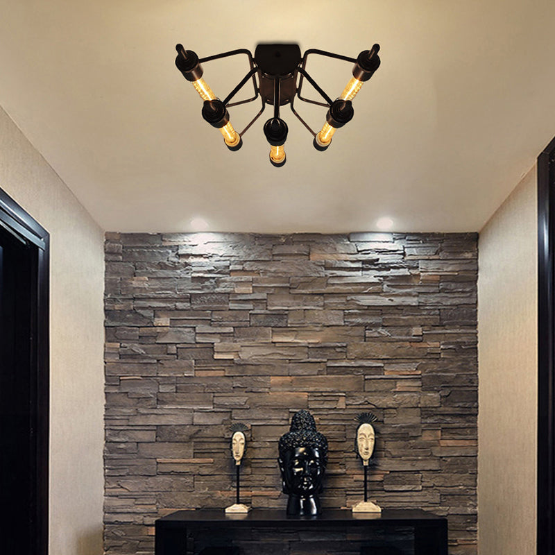 Vintage Black 5-Light Semi Flush Mount Ceiling Light For Living Room Space