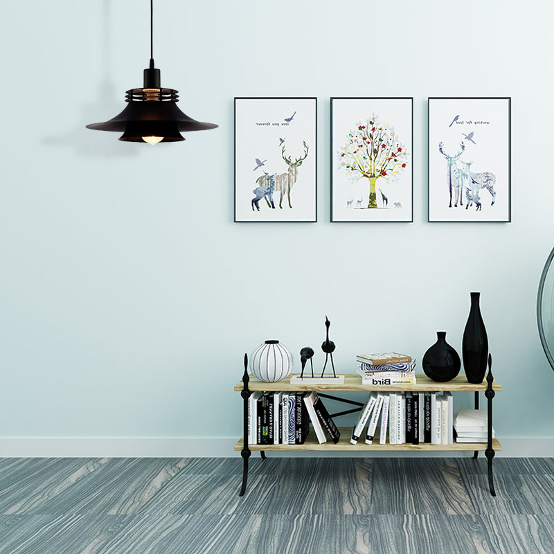 Retro Style Hanging Ceiling Light: 12.5"/14" Wide, 1 Bulb, Flared Design, Black Finish - Ideal for Restaurants