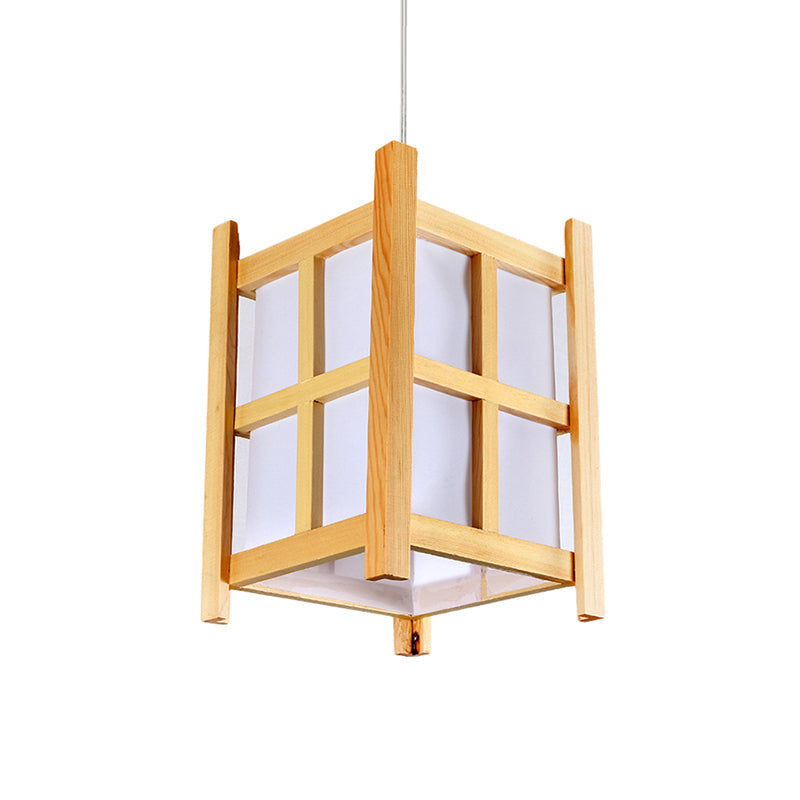 Suspension asiatique en bois pour restaurants - Lampe carrée à 1 lumière avec abat-jour en papier