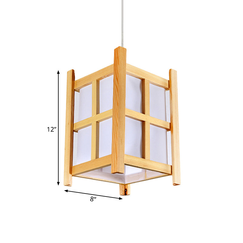 Suspension asiatique en bois pour restaurants - Lampe carrée à 1 lumière avec abat-jour en papier