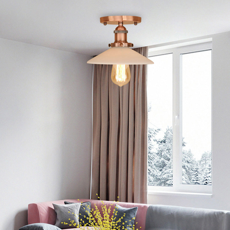 Vintage Style Metal Semi-Flush Mount Ceiling Light with Conical Shape - 1 Light Fixture in Bronze/Brass Finish