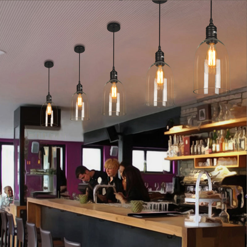 Modern Black Jug-Shaped Pendant Ceiling Light - Clear Glass, 1-Light Hanging Lamp for Coffee Shops