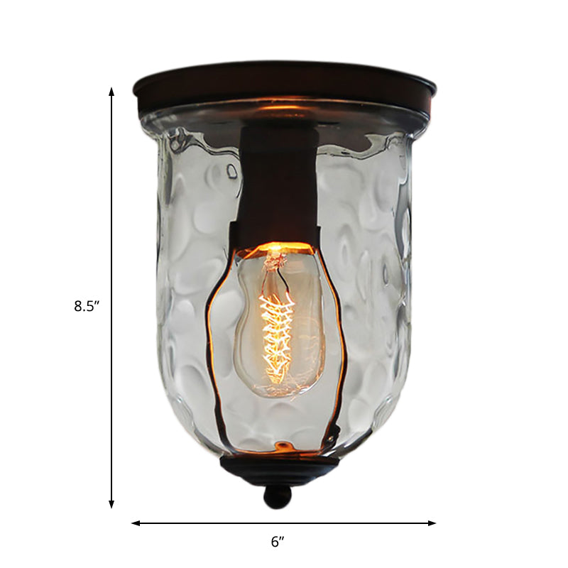 Industrial Black Clear Glass Ceiling Mount Light Fixture for Dining Room - 6"/8" Wide