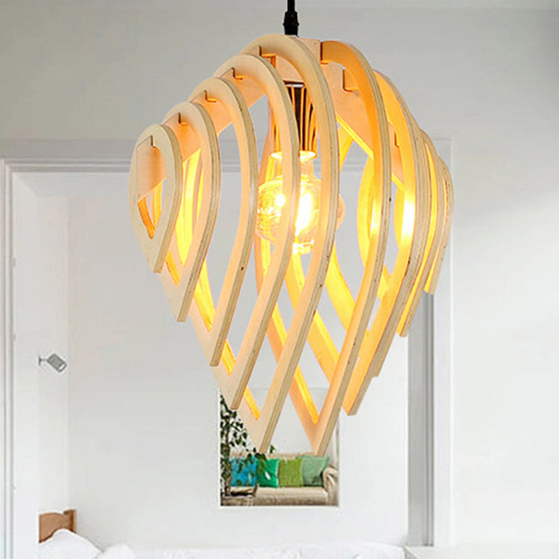 Modern Wood Water Drop Ceiling Light - 1-Light Pendant Lamp For Bedroom