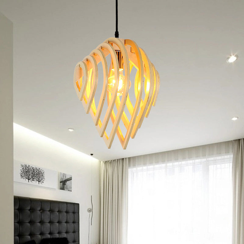 Modern Wood Water Drop Ceiling Light - 1-Light Pendant Lamp For Bedroom