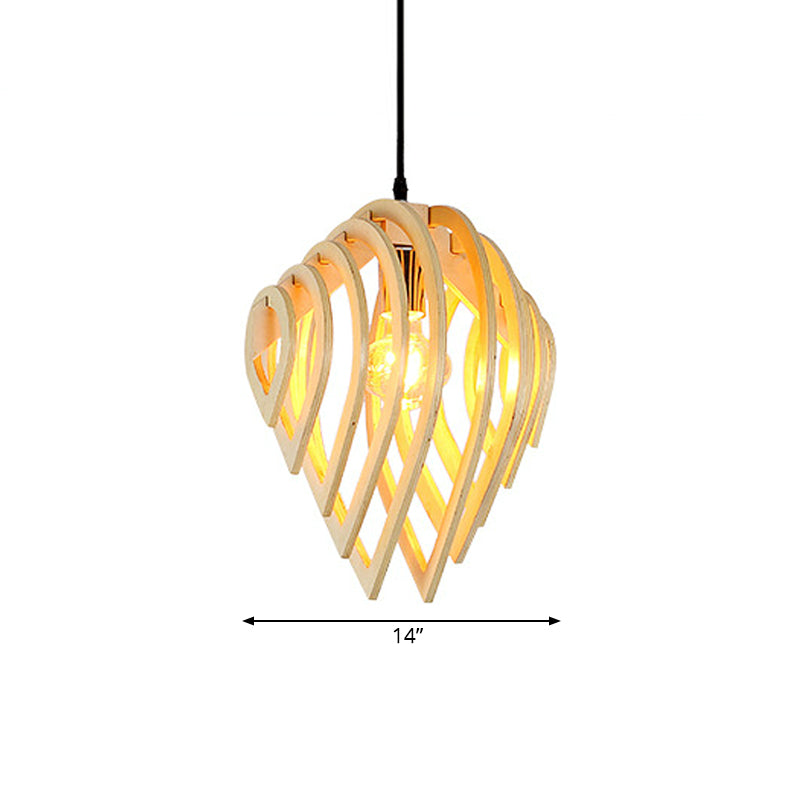 Modern Wood Water Drop Ceiling Light - 1-Light Pendant Lamp For Bedroom