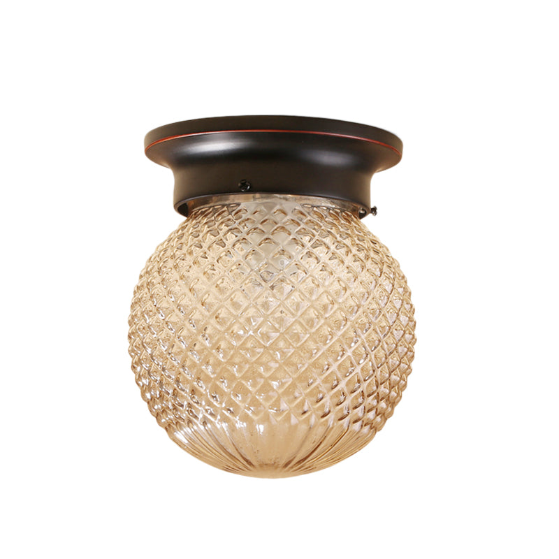 Industrial Black/Clear Glass Flush Mount Lighting Fixture, 6"/6.5" Wide