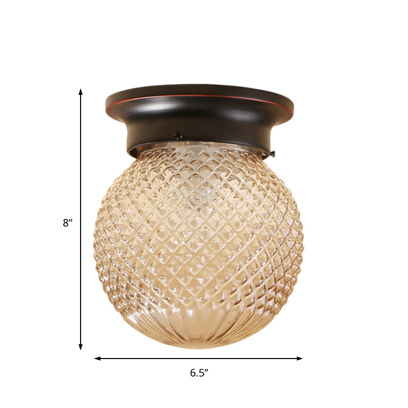 Industrial Black/Clear Glass Flush Mount Lighting Fixture, 6"/6.5" Wide