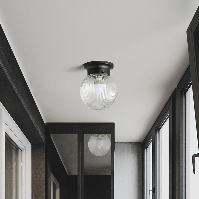 Industrial Black/Clear Glass Flush Mount Lighting Fixture, 6"/6.5" Wide