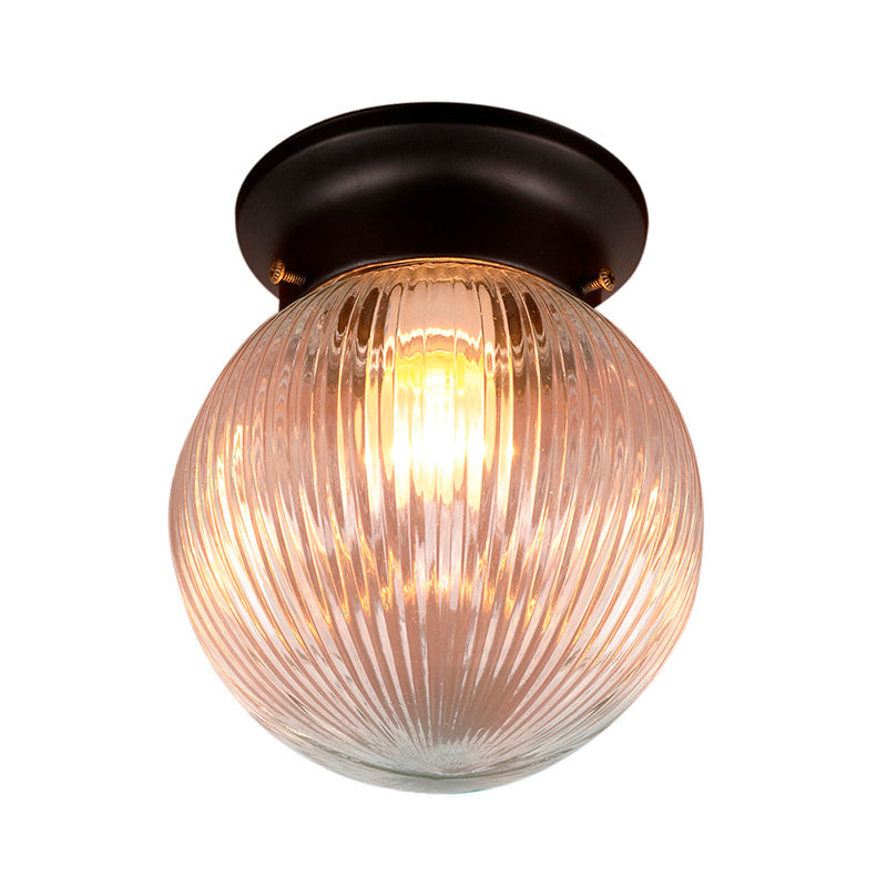 Industrial Black/Clear Glass Flush Mount Lighting Fixture, 6"/6.5" Wide