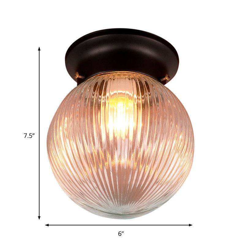 Industrial Black/Clear Glass Flush Mount Lighting Fixture, 6"/6.5" Wide