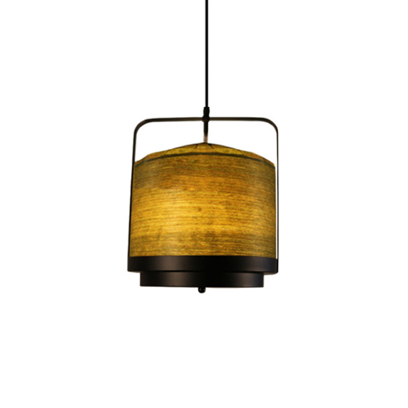 Modern Cylindrical Pendant Lamp 1 Light - Fabric, White/Red/Green - Dining Room Hanging Fixture