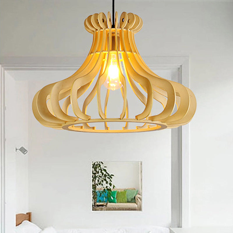 Modern Onion Pendant Lamp: Wood & Beige for Stylish Bedroom Lighting