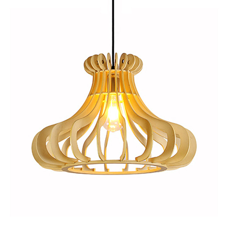 Modern Onion-Shaped Pendant Wood 1-Light Hanging Lamp - Beige