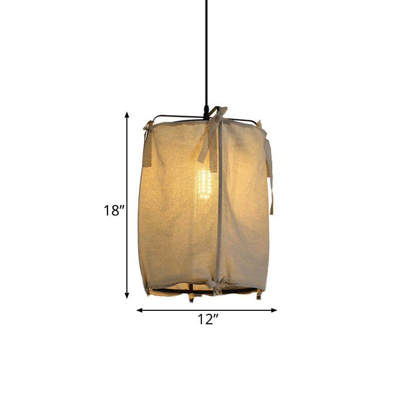 Modern Fabric Lantern Pendant Light for Restaurant - 1 Light, White, 3 Width Options