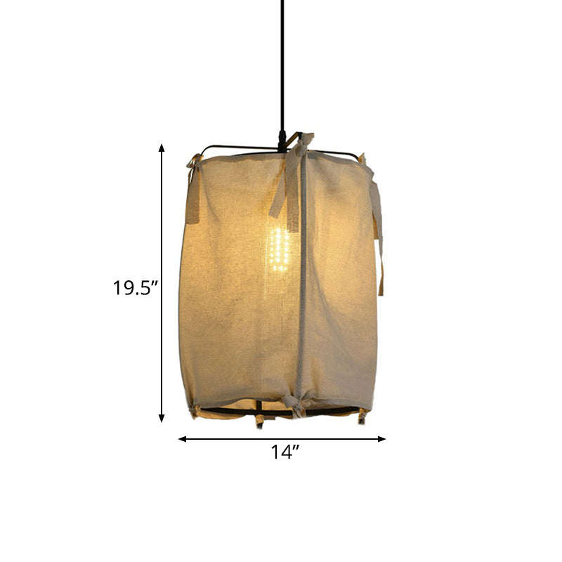 Modern Fabric Lantern Pendant Light for Restaurant - 1 Light, White, 3 Width Options