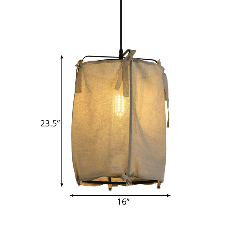 Modern Fabric Lantern Pendant Light for Restaurant - 1 Light, White, 3 Width Options