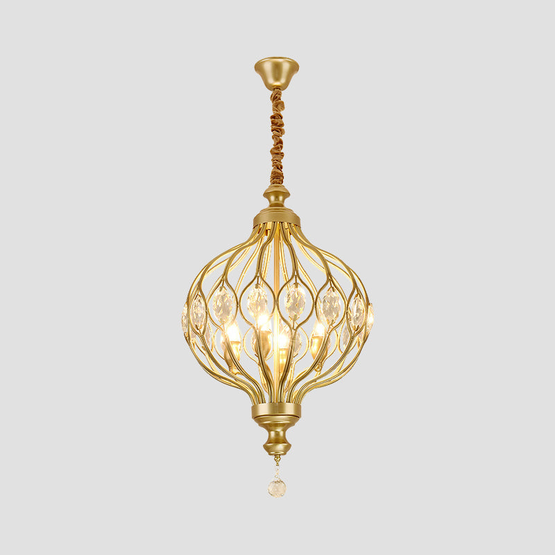 Contemporary Black/Gold Lantern Chandelier with Crystal Encrusted Hanging Lamp Kit - 4/6 Lights