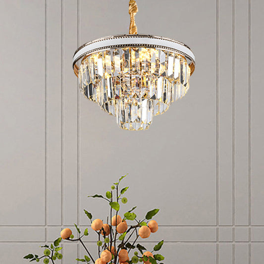 Modern Tapered Hanging Chandelier with Clear Crystal Prisms - 16/6 Lights, 31.5"/18.5" Wide