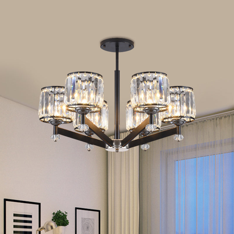 Traditional Black Cylinder Hanging Crystal Lamp Kit - 3/6 Lights Sitting Room Chandelier Lighting