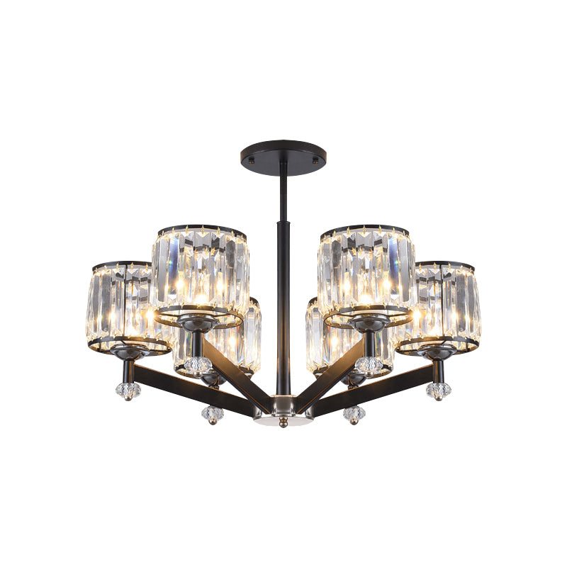 Traditional Black Cylinder Hanging Crystal Lamp Kit - 3/6 Lights Sitting Room Chandelier Lighting