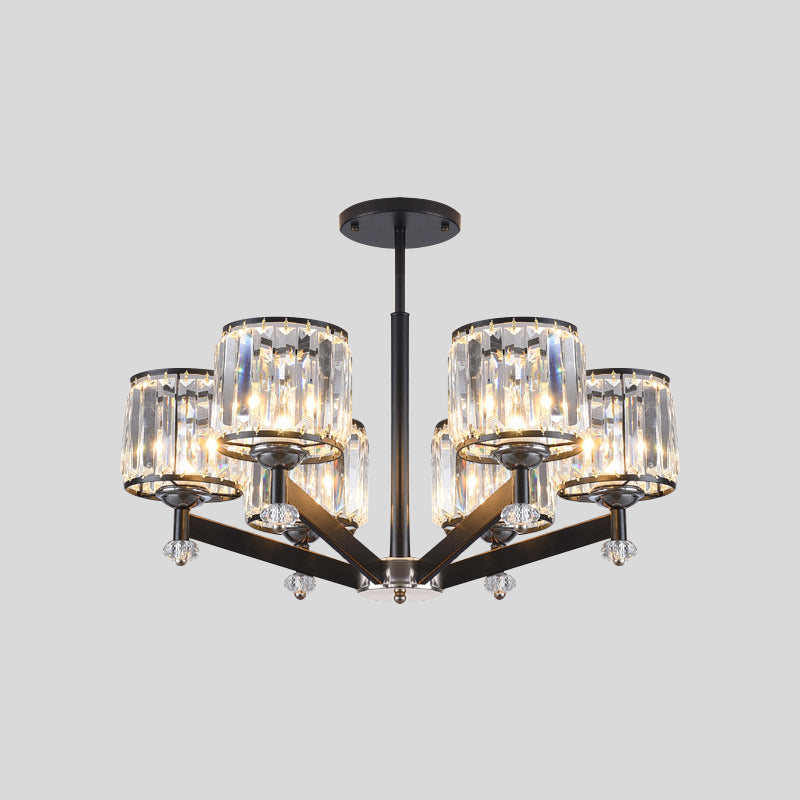 Traditional Black Cylinder Hanging Crystal Lamp Kit - 3/6 Lights Sitting Room Chandelier Lighting