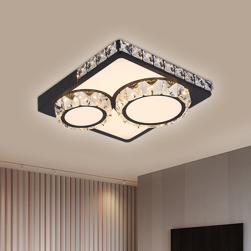 Modern LED Crystal Flush Mount Ceiling Light - Black Square/Round Design