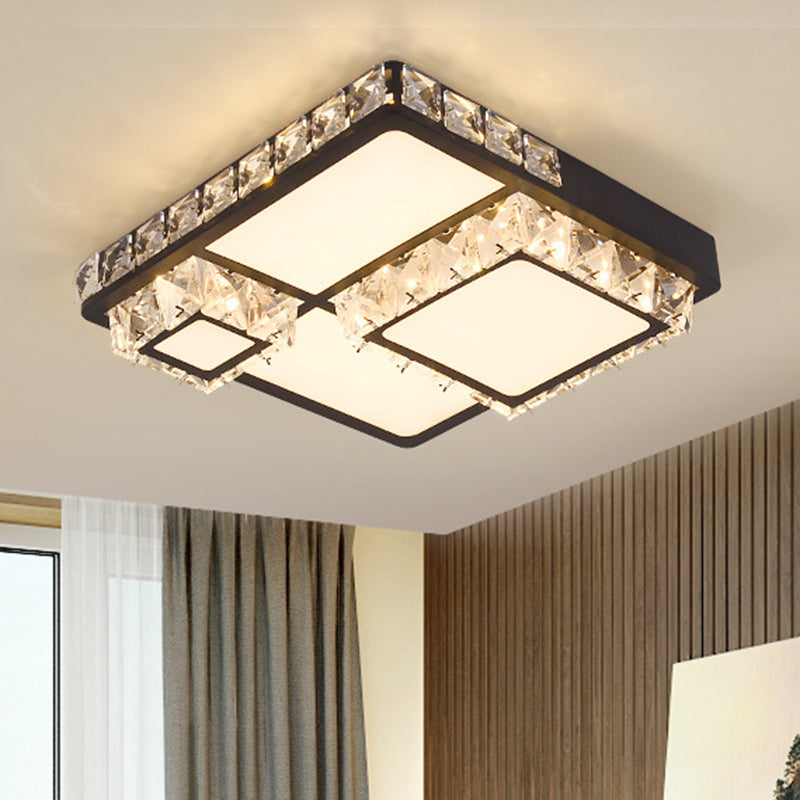 Modern LED Crystal Flush Mount Ceiling Light - Black Square/Round Design