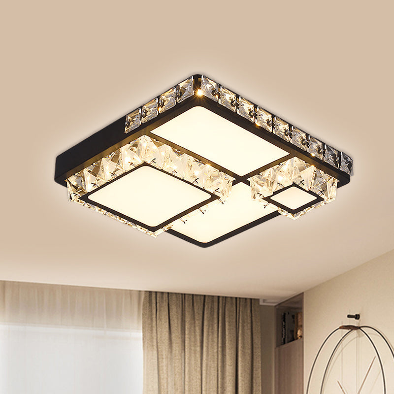Modern LED Crystal Flush Mount Ceiling Light - Black Square/Round Design