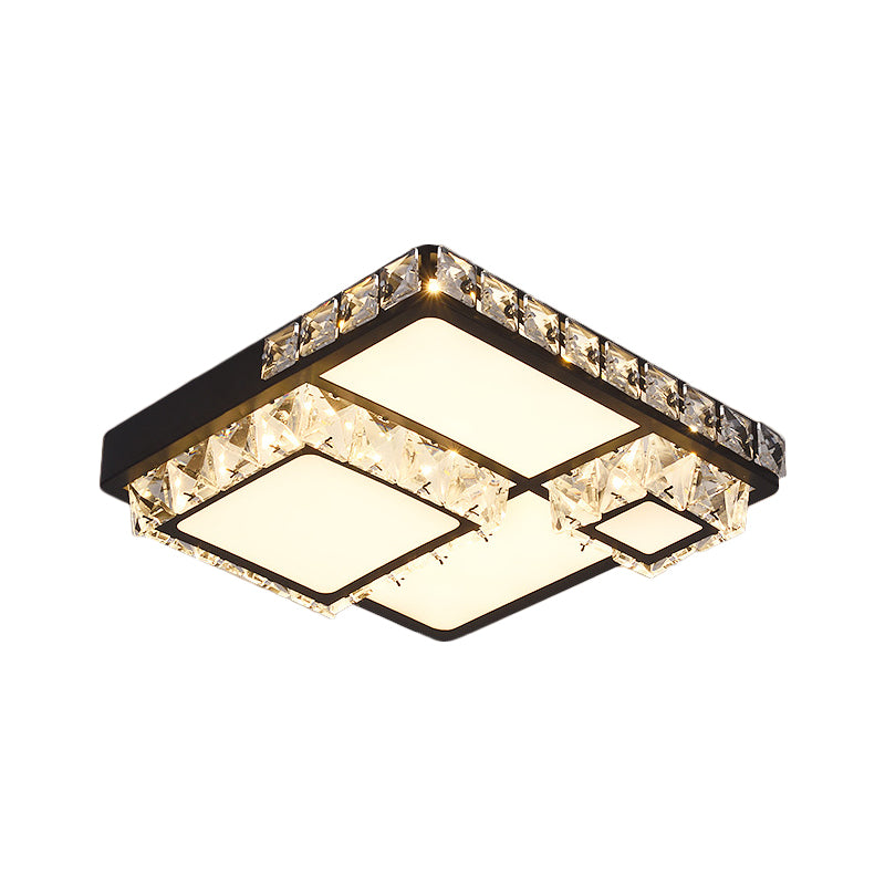 Modern LED Crystal Flush Mount Ceiling Light - Black Square/Round Design