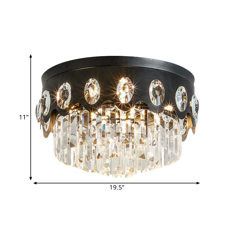 Contemporary Black Tiered Crystal Flush Ceiling Light - Great Room Mount Lamp
